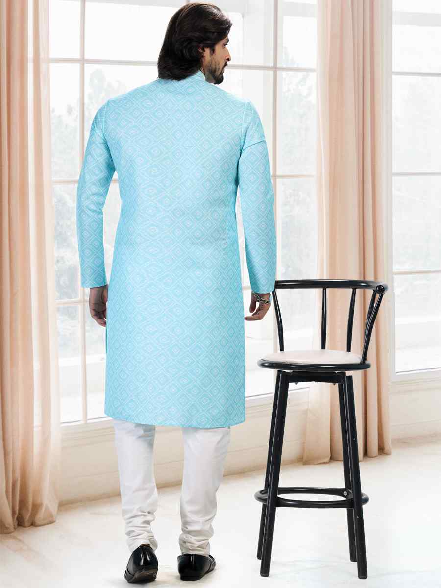 Teal Green Cotton Woven Festival Party Kurta