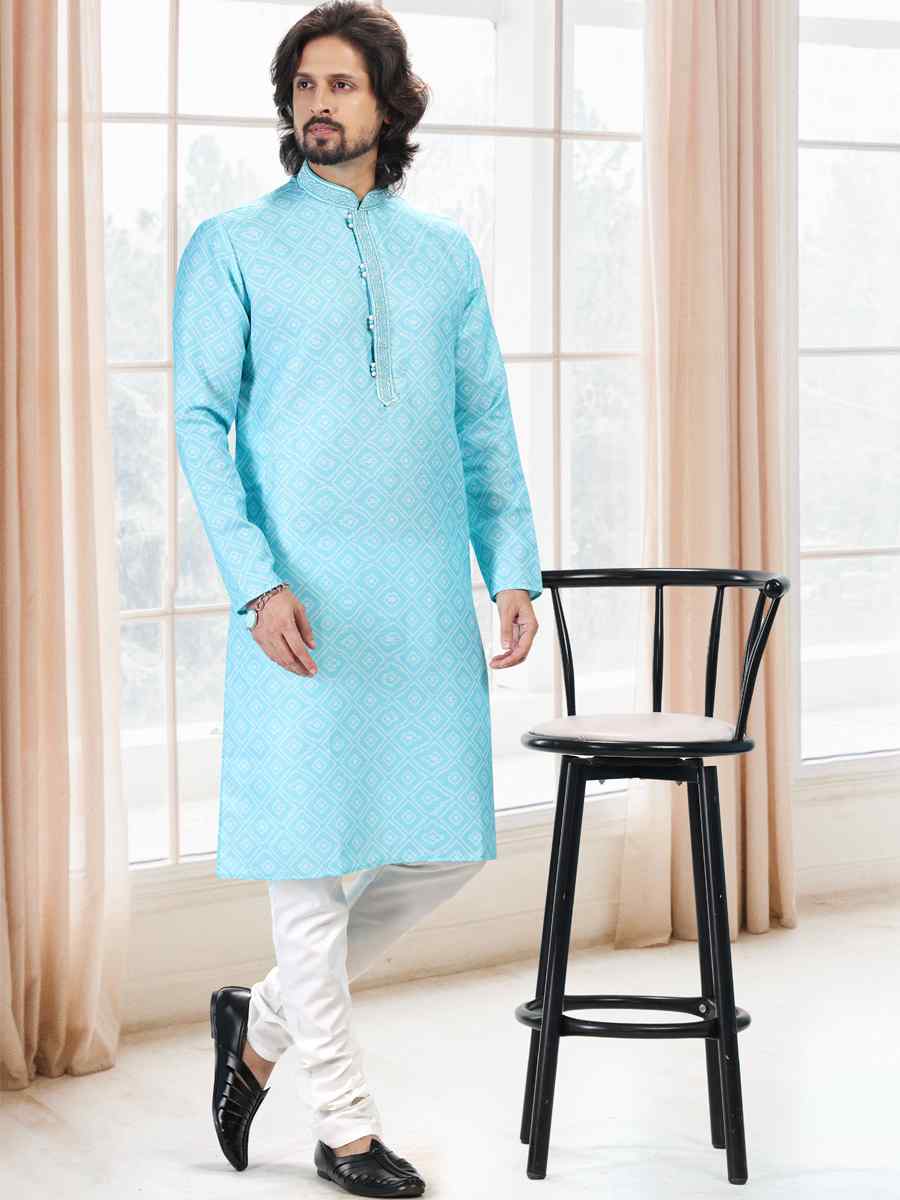 Teal Green Cotton Woven Festival Party Kurta