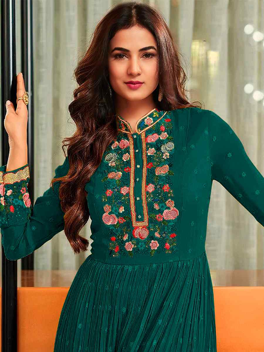 Teal Green Georgette Embroidered Festival Anarkali Salwar Kameez