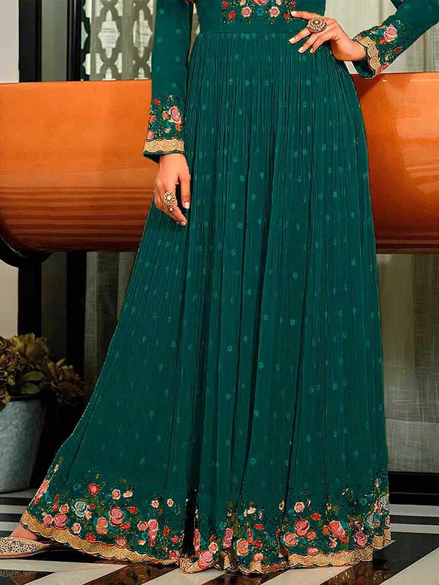Teal Green Georgette Embroidered Festival Anarkali Salwar Kameez