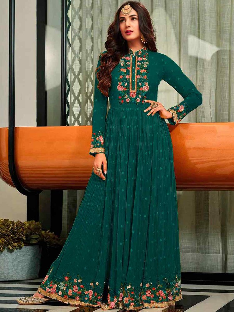 Teal Green Georgette Embroidered Festival Anarkali Salwar Kameez