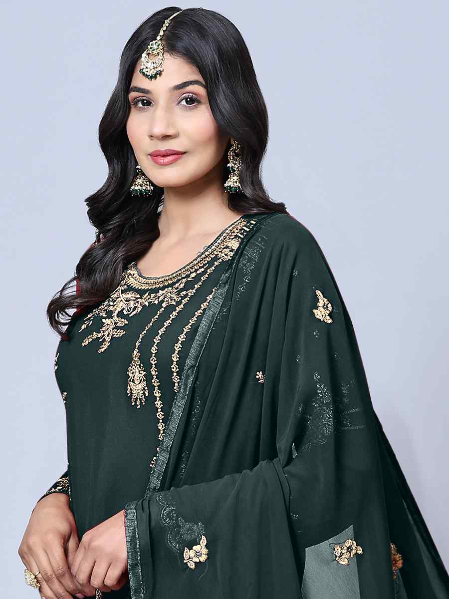 Teal Green Georgette Embroidered Festival Wedding Pant Salwar Kameez