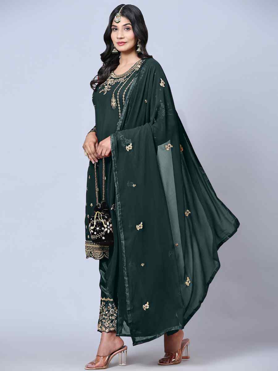 Teal Green Georgette Embroidered Festival Wedding Pant Salwar Kameez