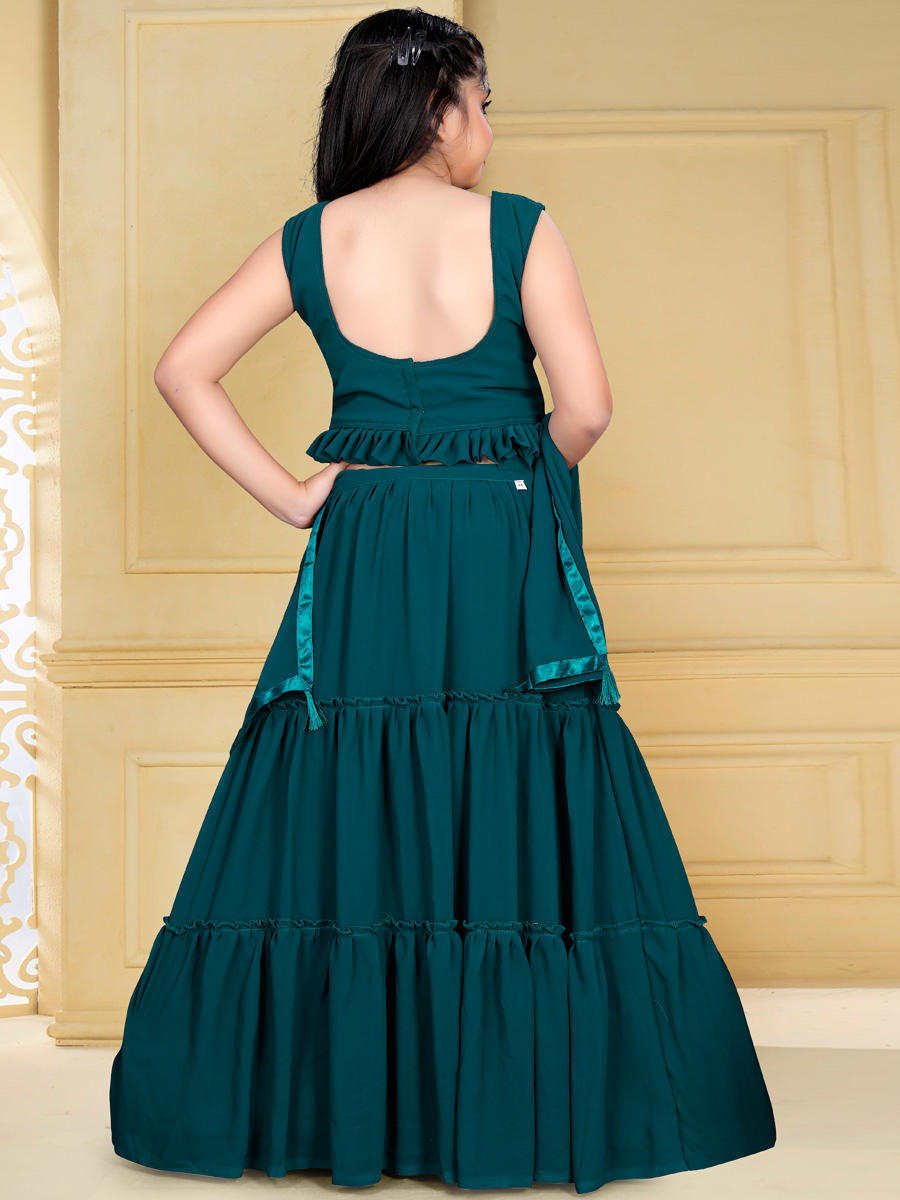 Teal Green Georgette Embroidered Party Kids Lehenga Choli