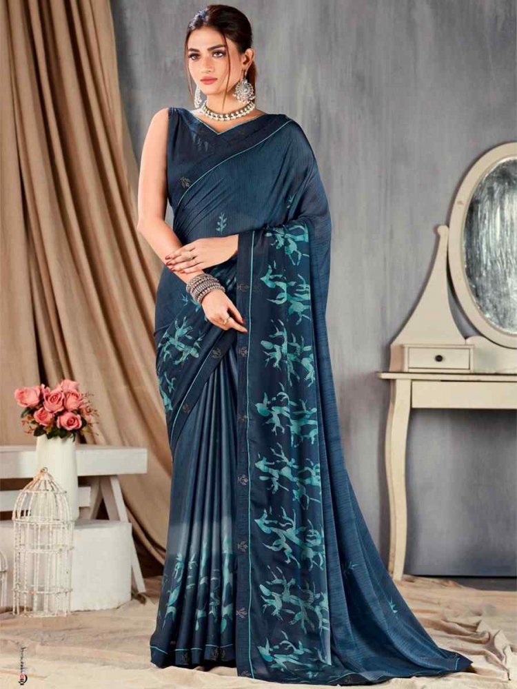 Teal Green Georgette Printed Casual Festival Contemporary Saree