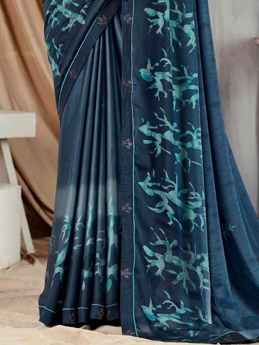 Teal Green Georgette Printed Casual Festival Contemporary Saree