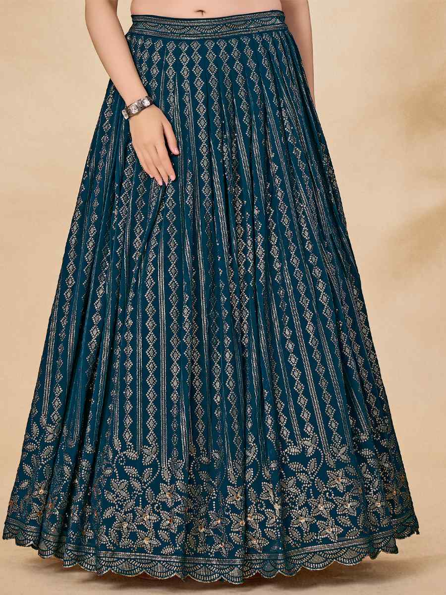 Teal Green Georgette Sequins Festival Circular Lehenga Choli