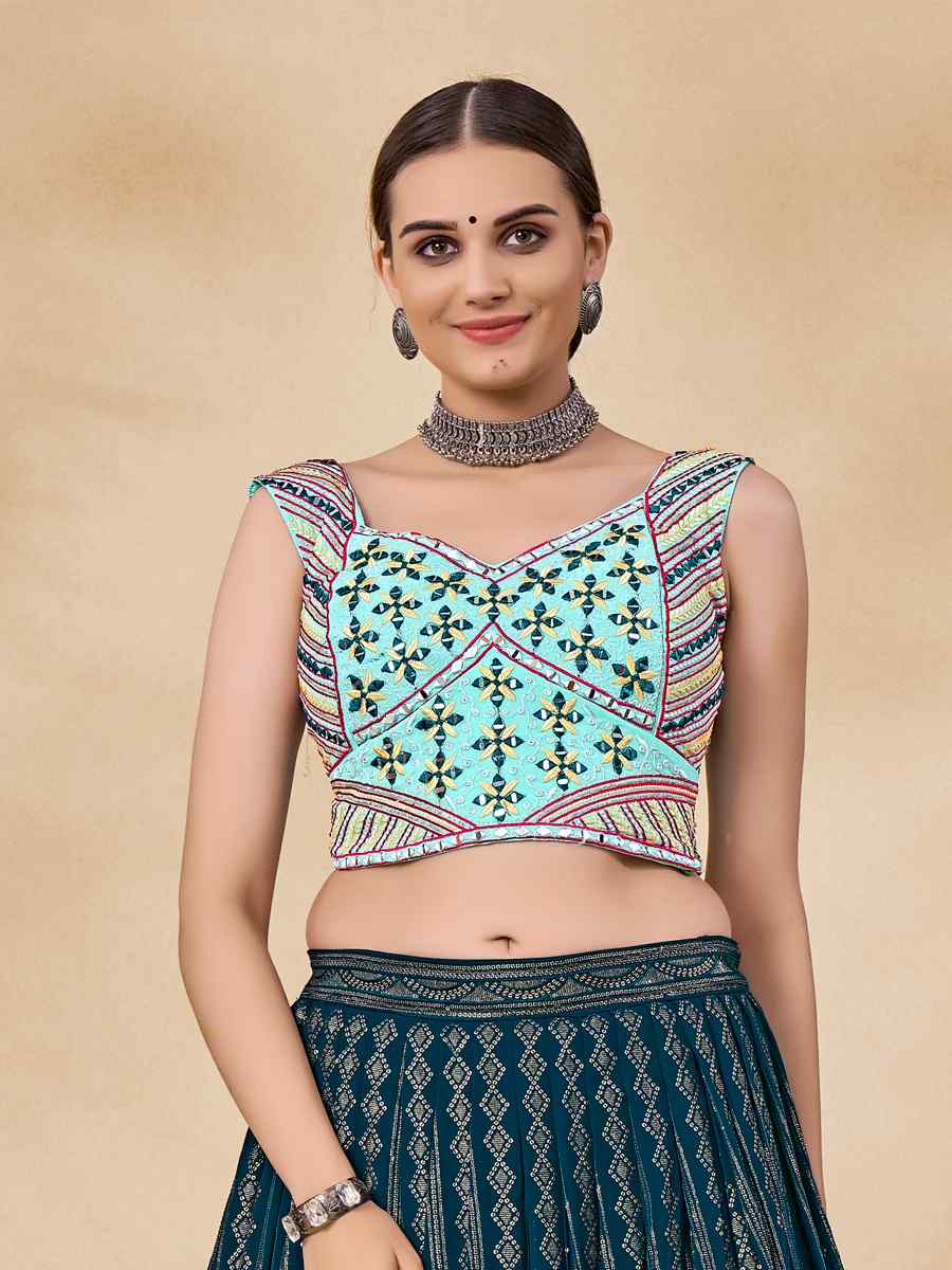 Teal Green Georgette Sequins Festival Circular Lehenga Choli