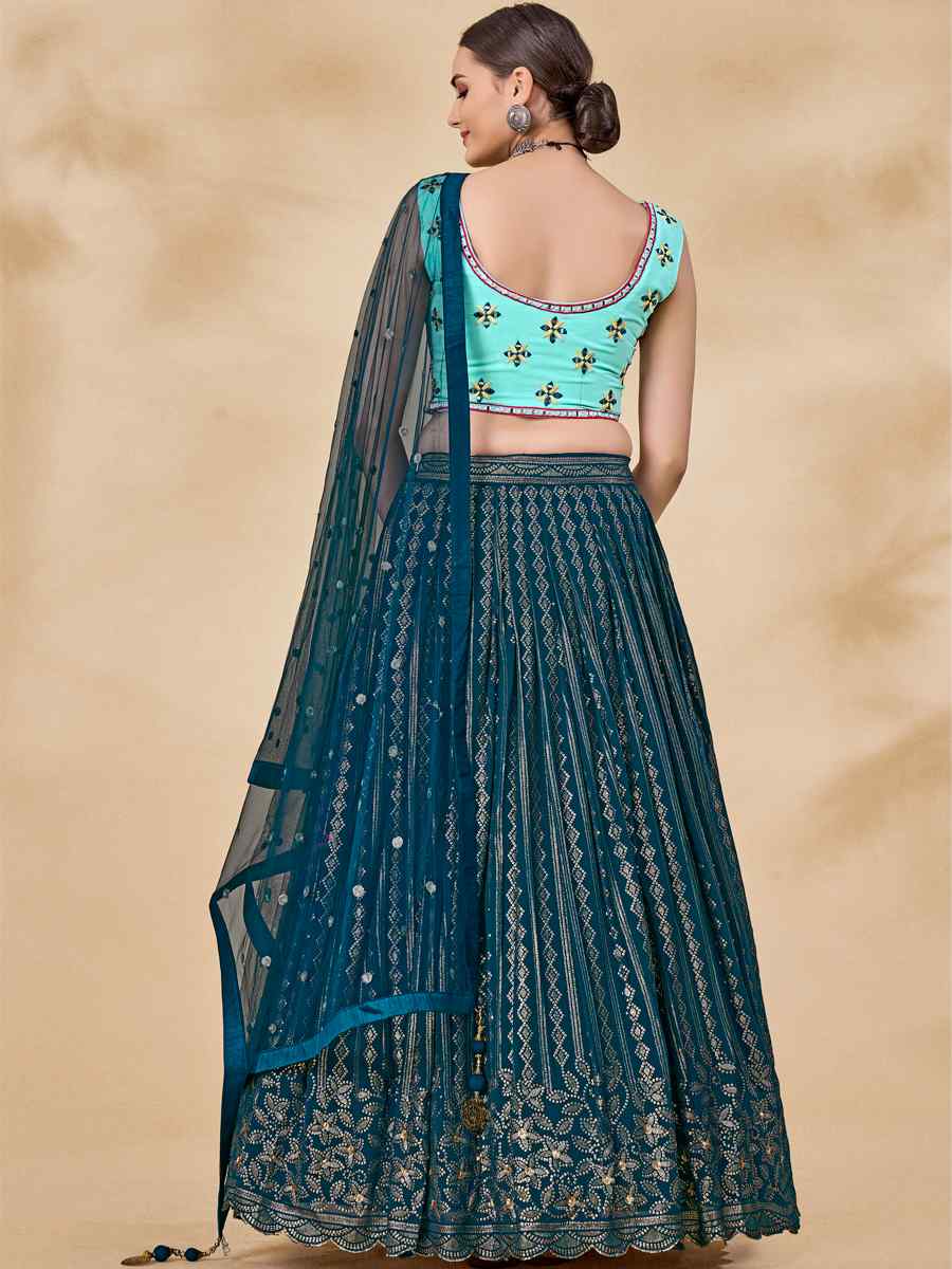 Teal Green Georgette Sequins Festival Circular Lehenga Choli