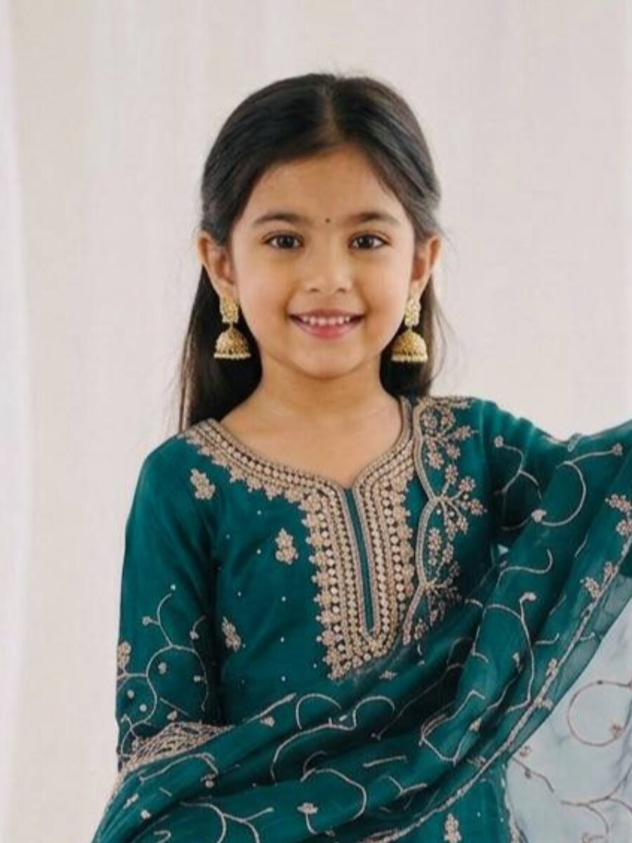 Teal Green GMY Silk Embroidered Sequins Ethnic Casual Festival Party Wedding Ready Kurta Sharara Girls Wear