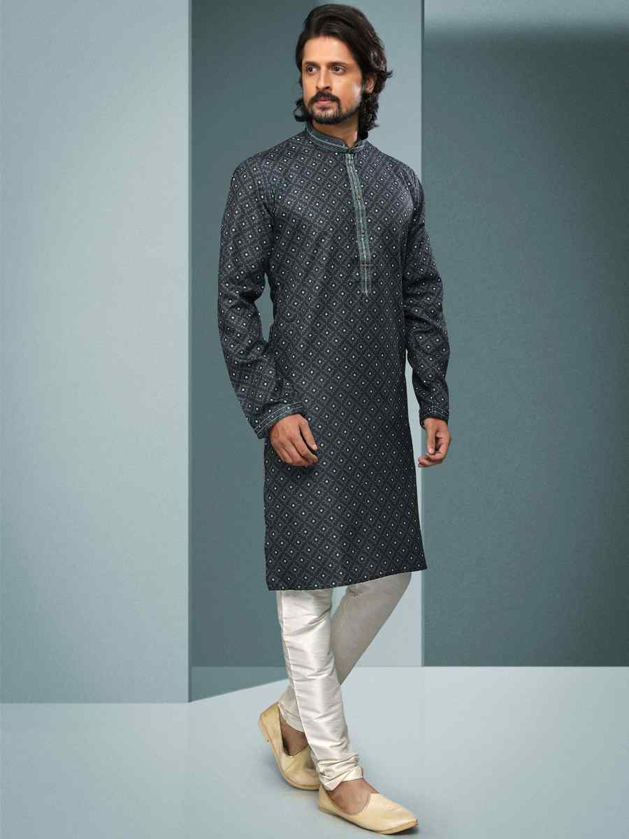 Teal Green Hand Loomed In Rich Yarns Of Cotton Printed Festival Kurta