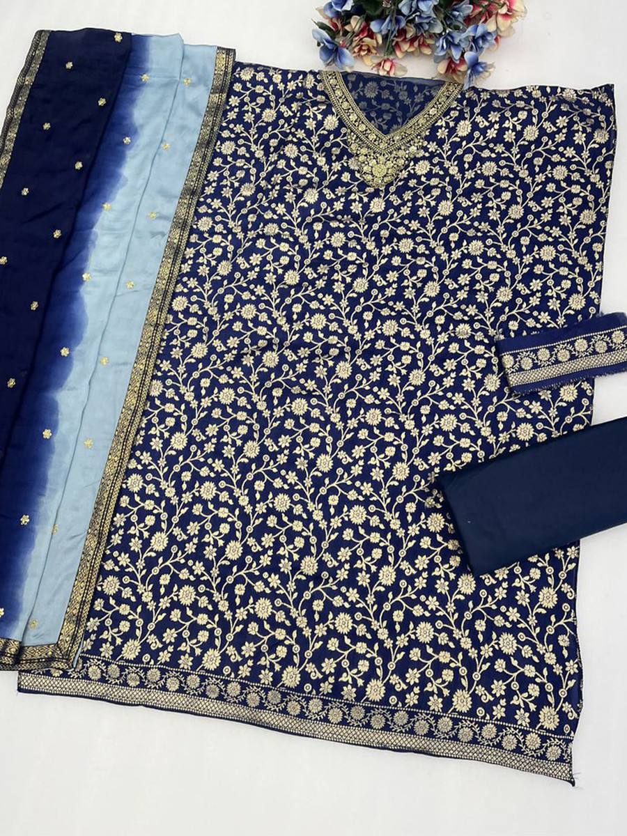 Teal Green Heavy Pure Viscose Dola Silk Embroidery Zari Wedding Party Festival Palazzo Pant Bollywood Style Salwar Kameez