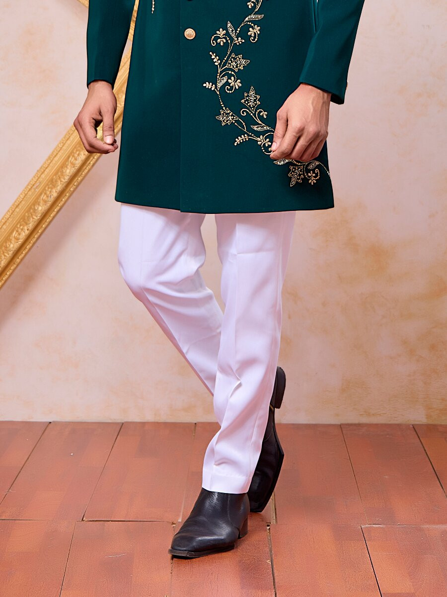 Teal Green Imported Lachka Fabric Embroidery Zardosi Wedding Party Festival Casual Groom Sherwani