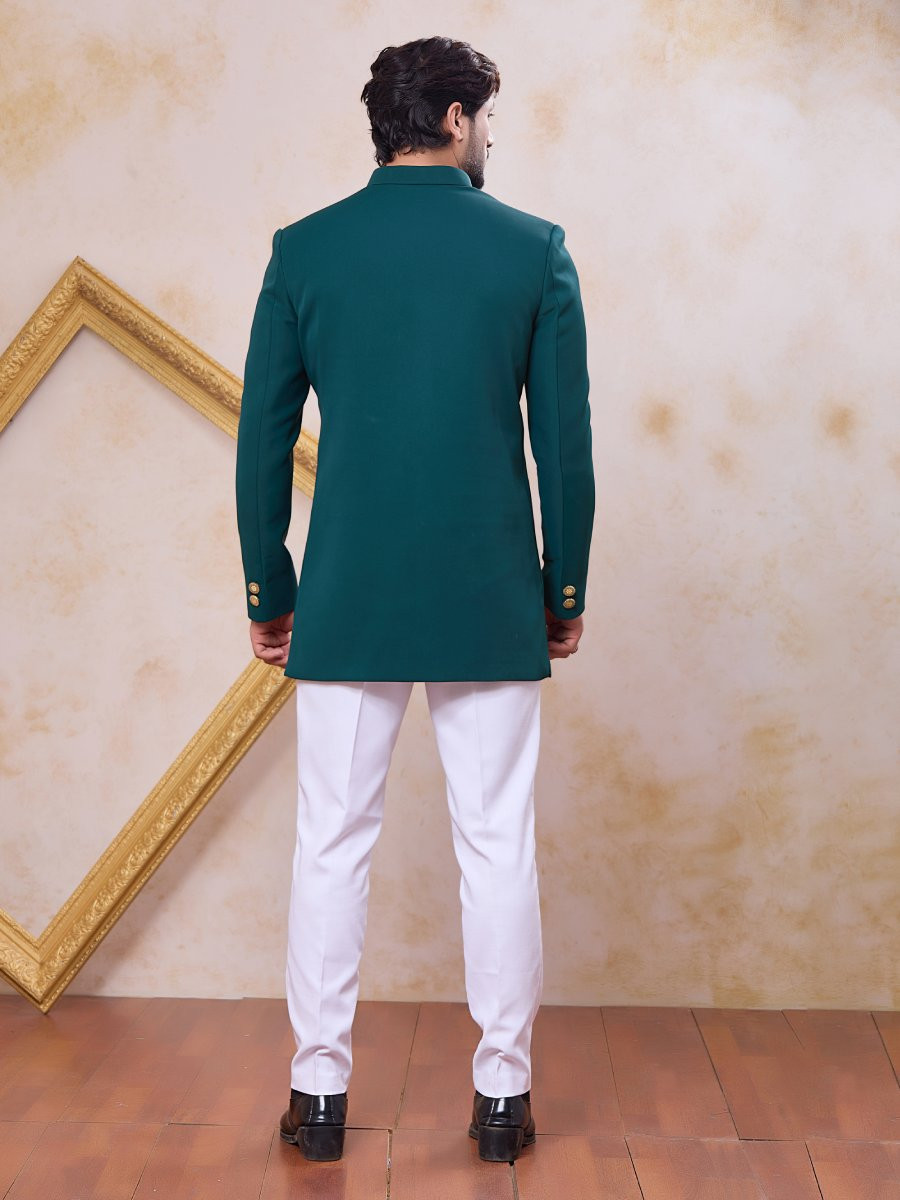 Teal Green Imported Lachka Fabric Embroidery Zardosi Wedding Party Festival Casual Groom Sherwani