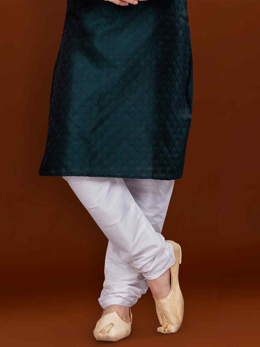 Teal Green Jacquard Woven Wedding Festival Kurta