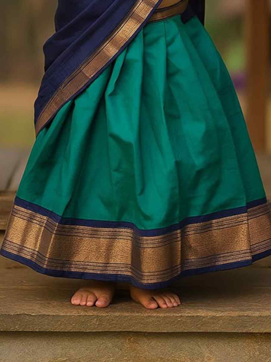 Teal Green Premium Lichi Silk Brocade Kids Wear Wedding Festival Lehengas Girls Wear