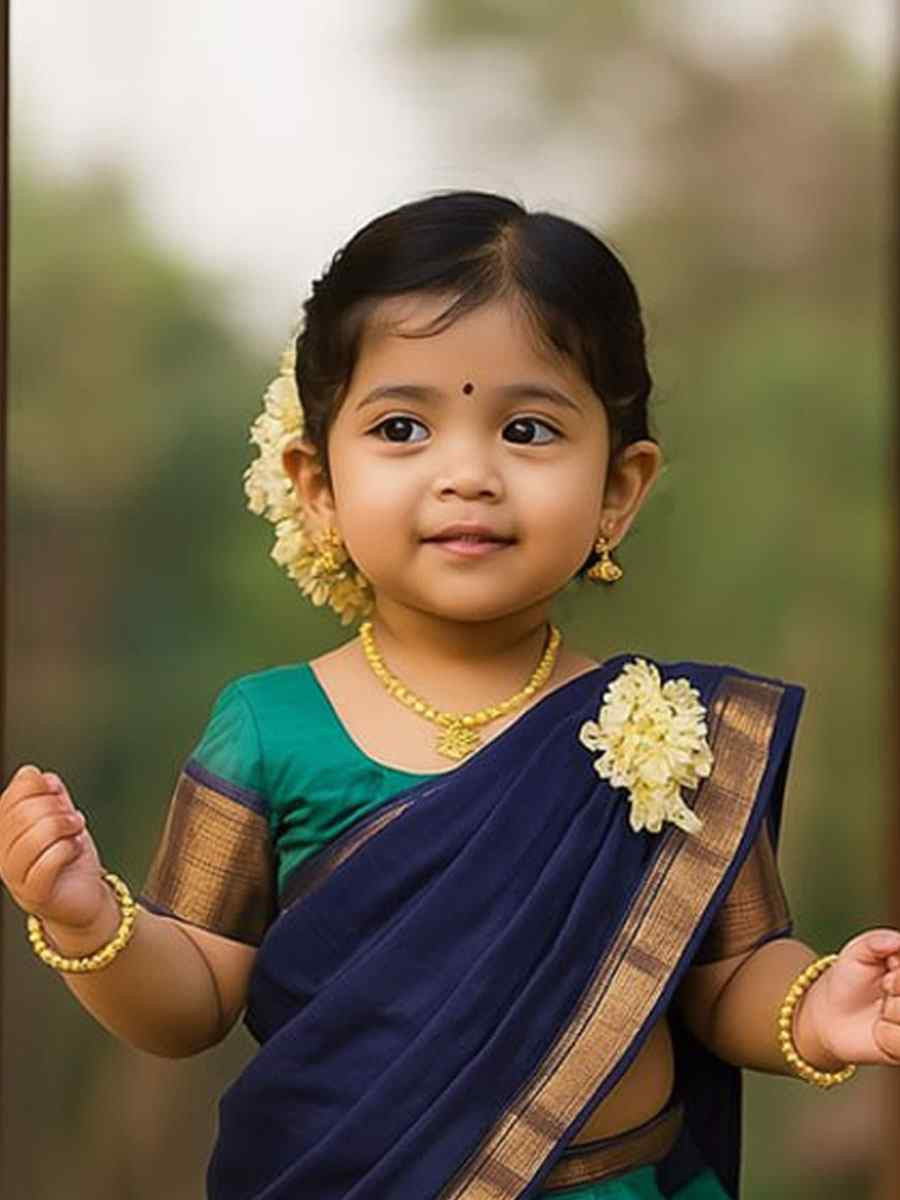 Teal Green Premium Lichi Silk Brocade Kids Wear Wedding Festival Lehengas Girls Wear