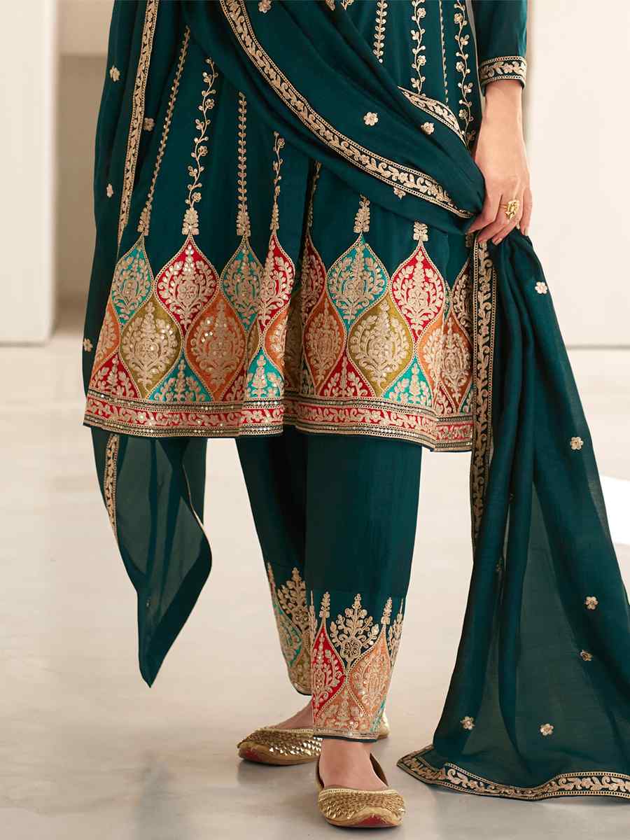 Teal Green Premium Silk Embroidered Festival Wedding Patiala Salwar Kameez