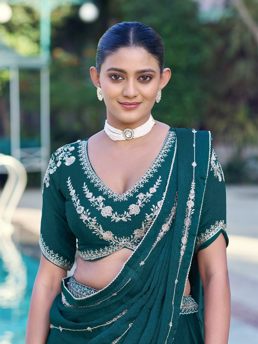 Teal Green Rangoli Crush Silk Embroidery Sequins Wedding Reception Party Wear Festival Circular Lehenga Choli