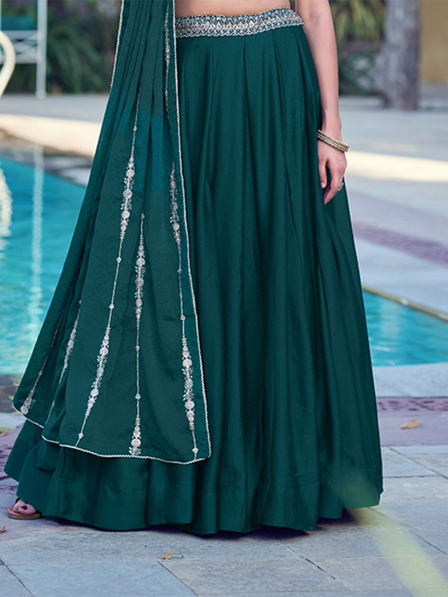 Teal Green Rangoli Crush Silk Embroidery Sequins Wedding Reception Party Wear Festival Circular Lehenga Choli