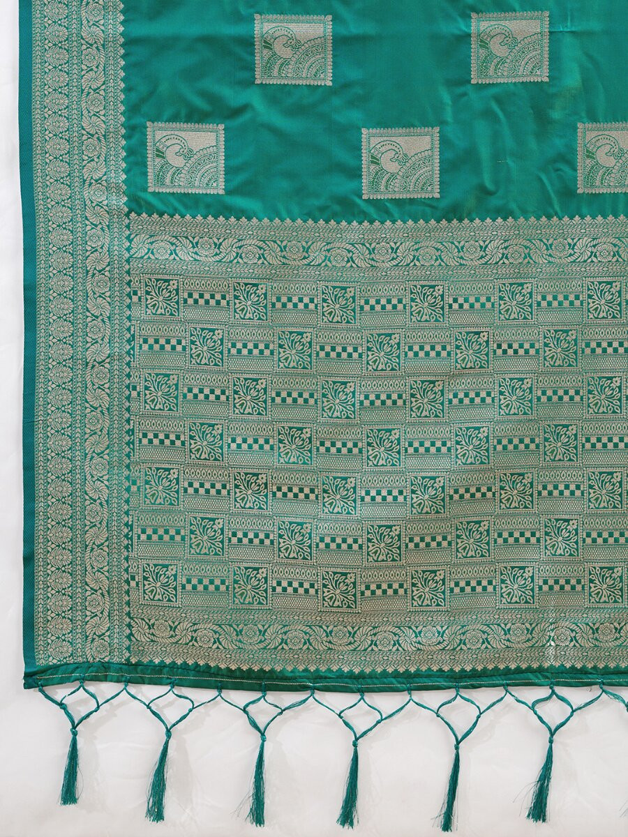 Teal Green Silk Blend Zari Wedding Reception Party Festival Casual Heavy Border Sarees