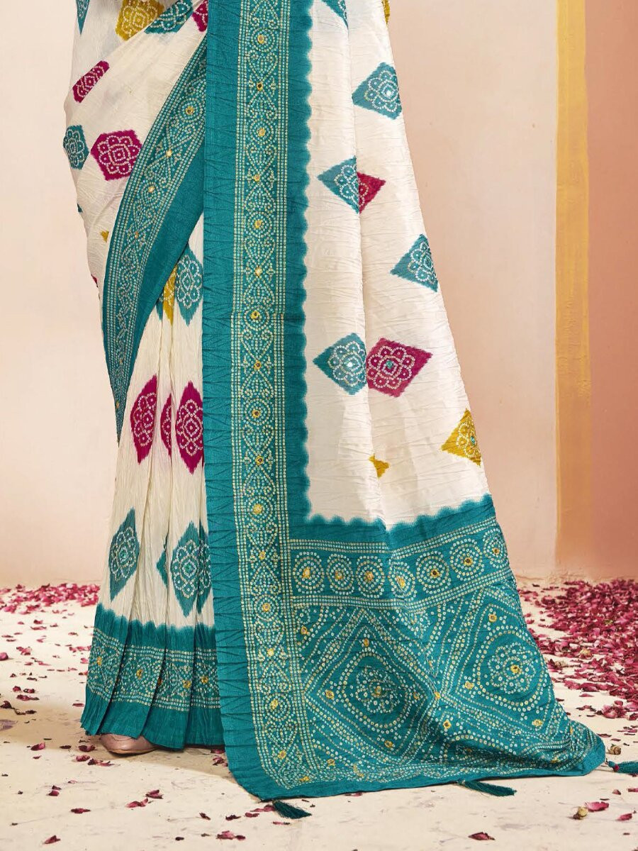 Teal Green Silk Printed Stone Work Wedding Reception Party Festival Casual Heavy Border Sarees