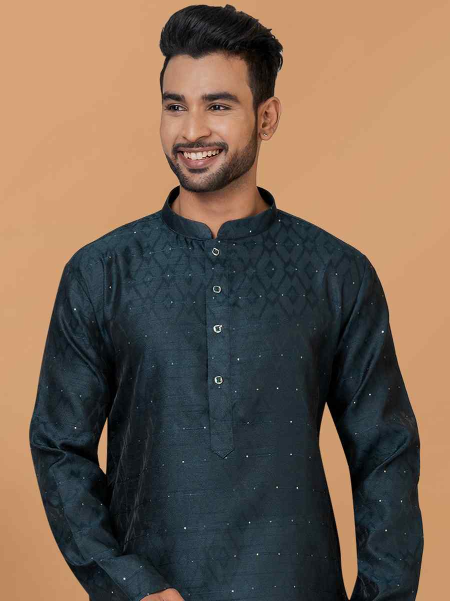 Teal Green Silk Woven Festival Wedding Sherwani