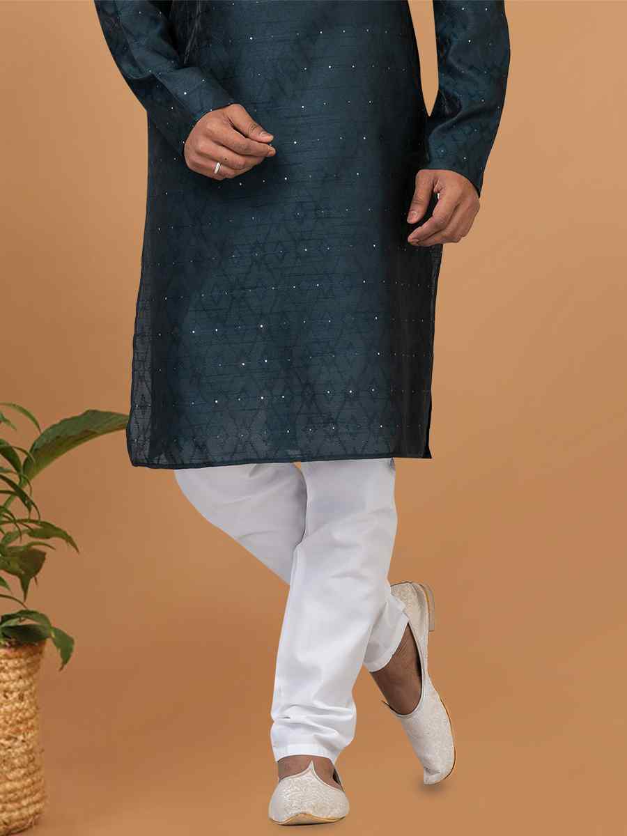 Teal Green Silk Woven Festival Wedding Sherwani