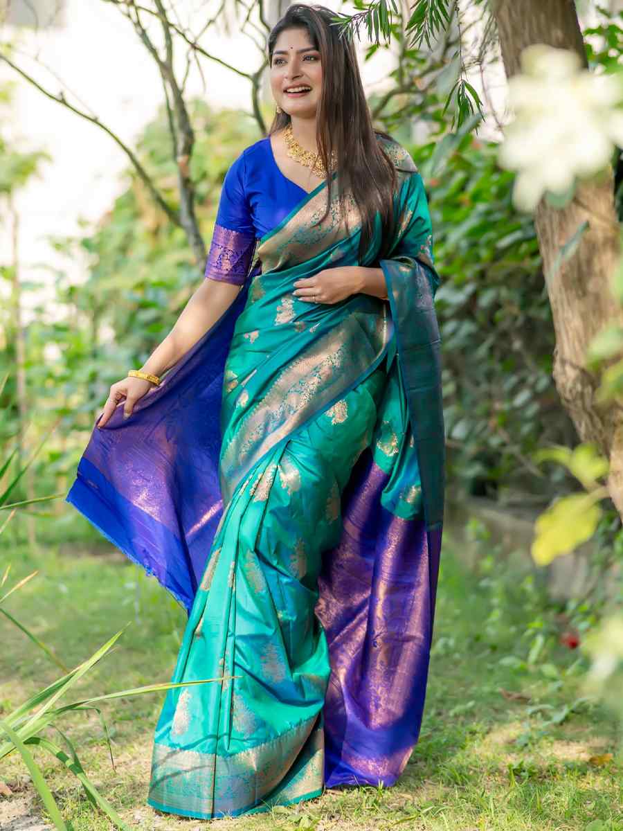 Teal Green Soft Banarasi Silk Handwoven Festival Festival Heavy Border Saree