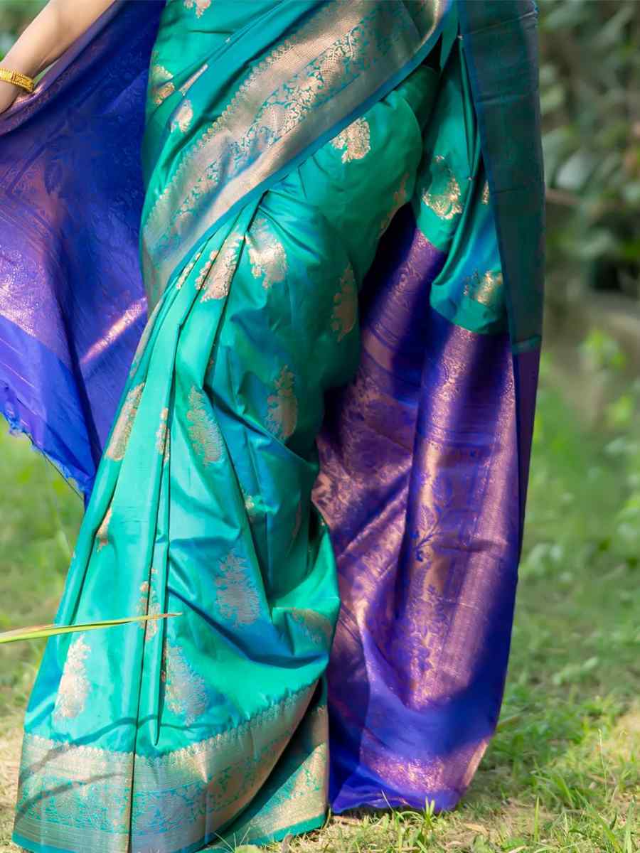 Teal Green Soft Banarasi Silk Handwoven Festival Festival Heavy Border Saree