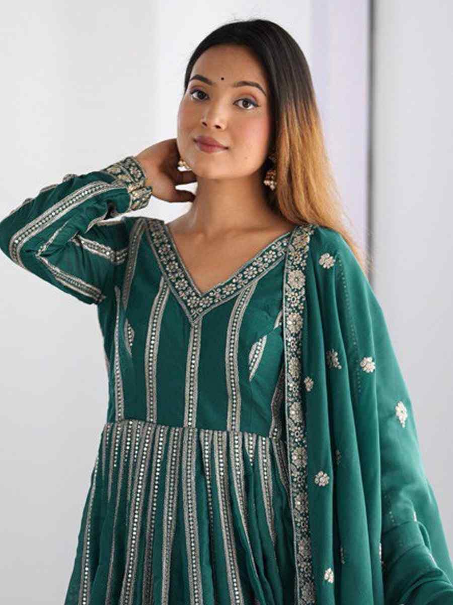 Teal Green Star Georgette Embroidered Festival Casual Ready Anarkali Salwar Kameez