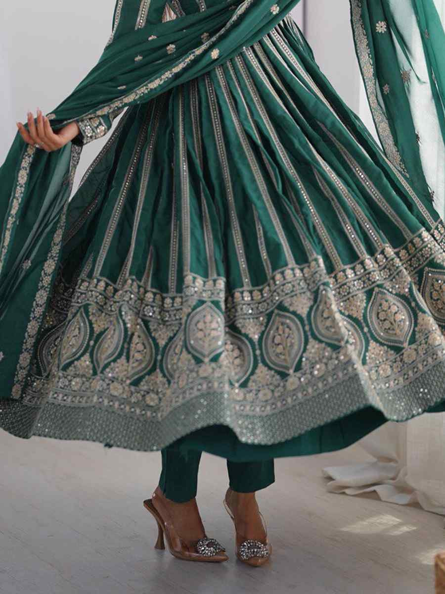 Teal Green Star Georgette Embroidered Festival Casual Ready Anarkali Salwar Kameez