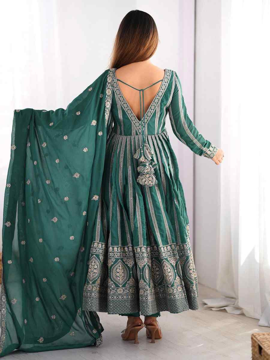 Teal Green Star Georgette Embroidered Festival Casual Ready Anarkali Salwar Kameez