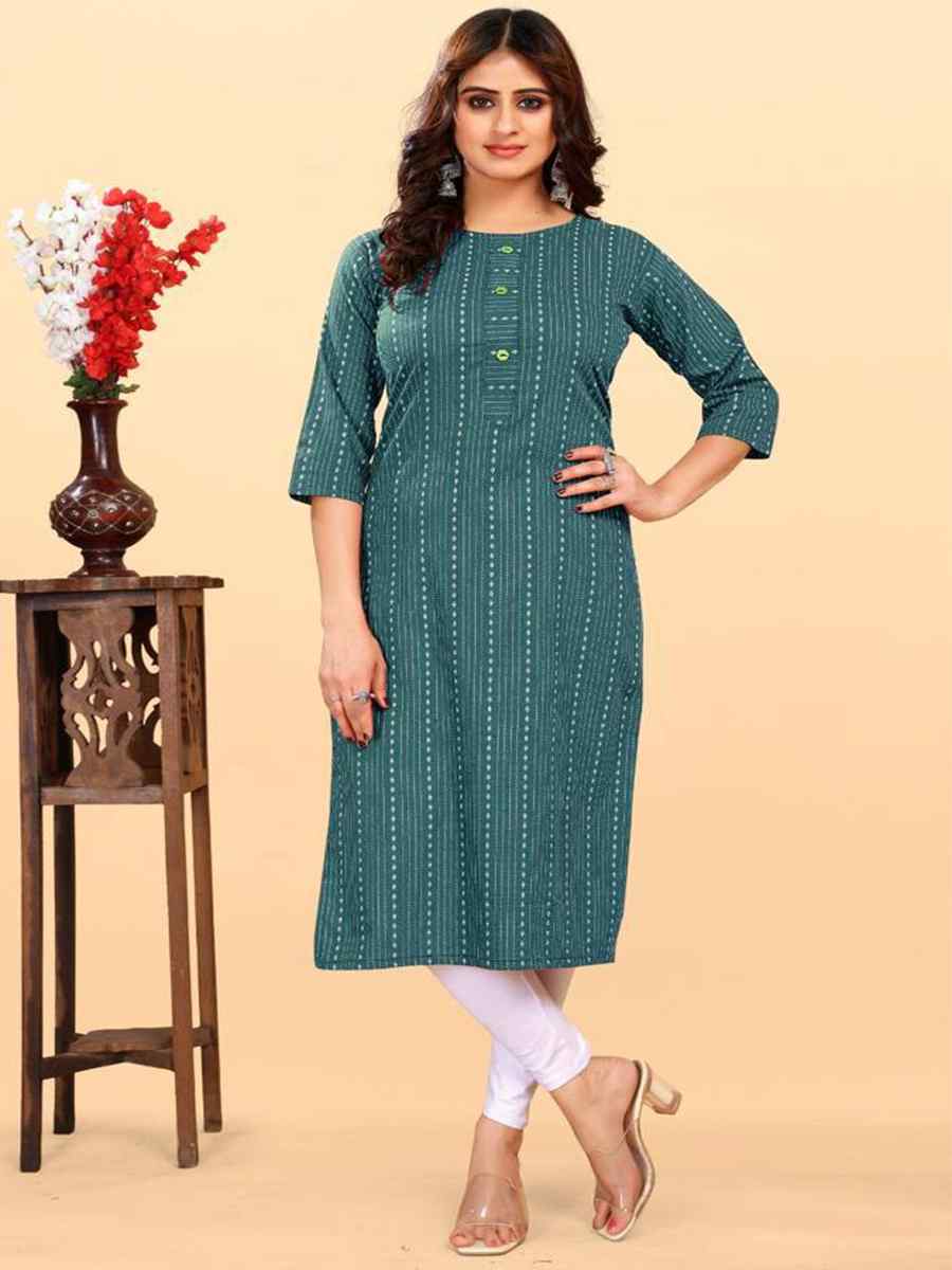Teal Heavy Cotton Handwoven Festival Casual Kurti