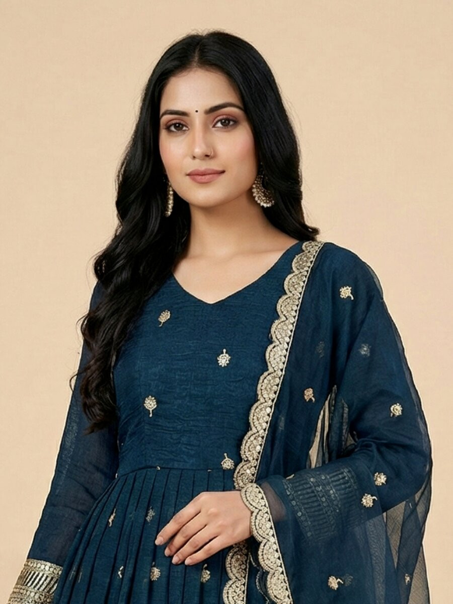 Teal Heavy Crunchy Silk Embroidery Sequins Wedding Festival Party Wear Ready Anarkali Sharara Pant Salwar Kameez