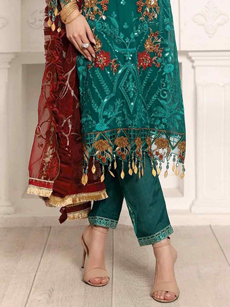 Teal Heavy Georgette Embroidered Festival Party Pant Salwar Kameez