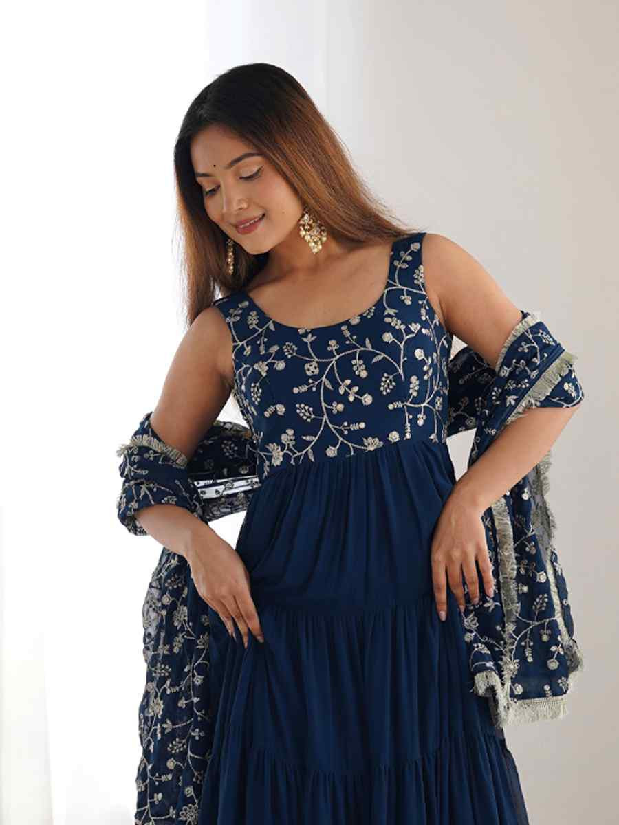 Teal Heavy Pure Soft Fox Georgette Embroidered Festival Casual Ready Anarkali Salwar Kameez