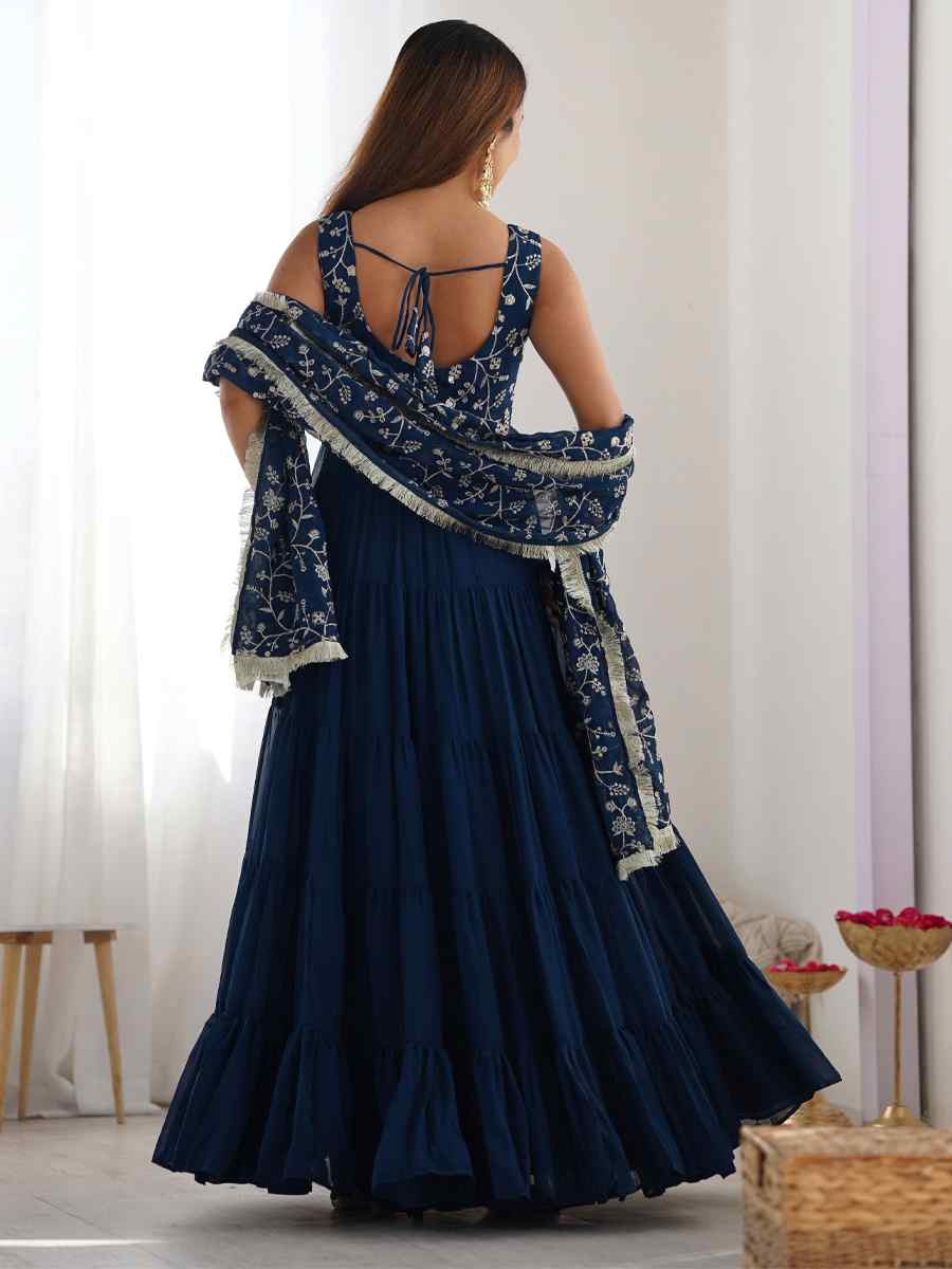 Teal Heavy Pure Soft Fox Georgette Embroidered Festival Casual Ready Anarkali Salwar Kameez