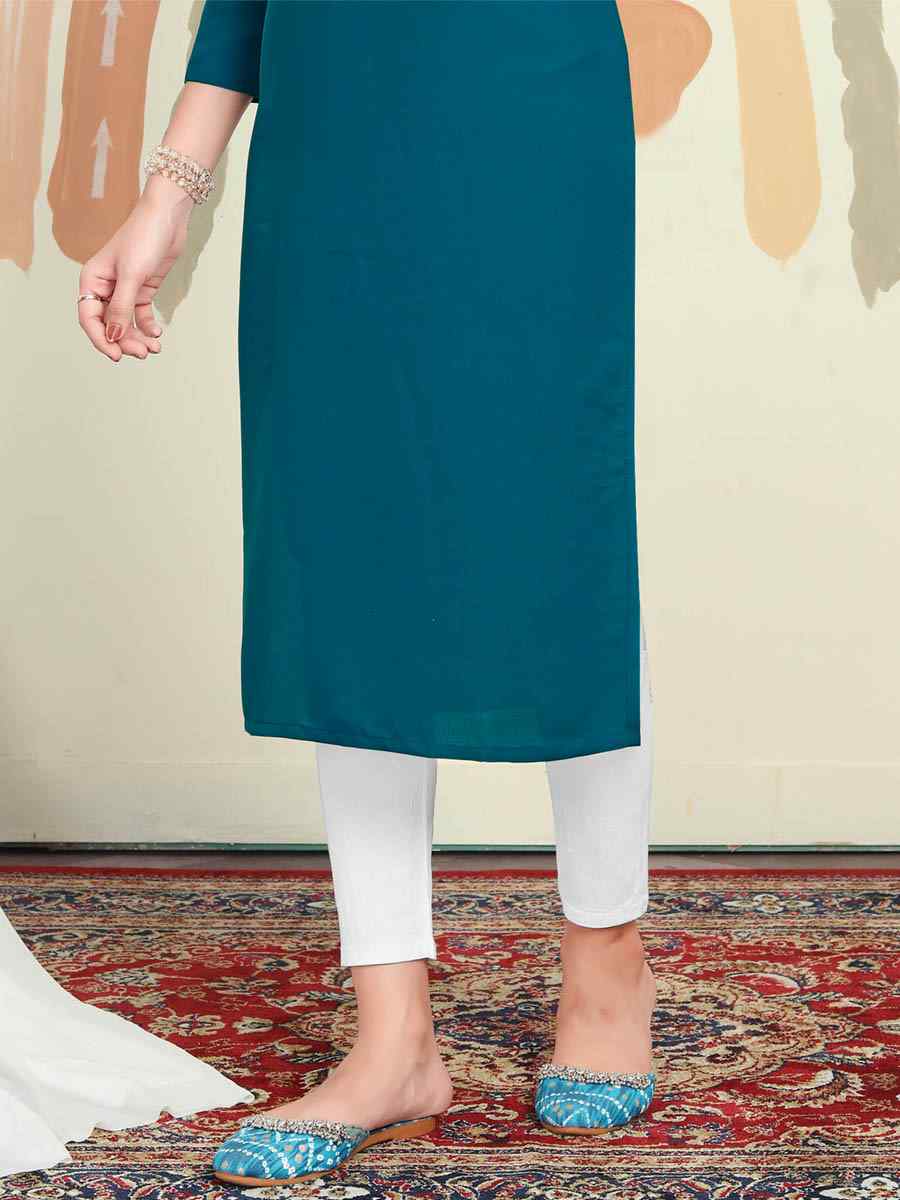 Teal Maaza Cotton Embroidered Festival Casual Kurti
