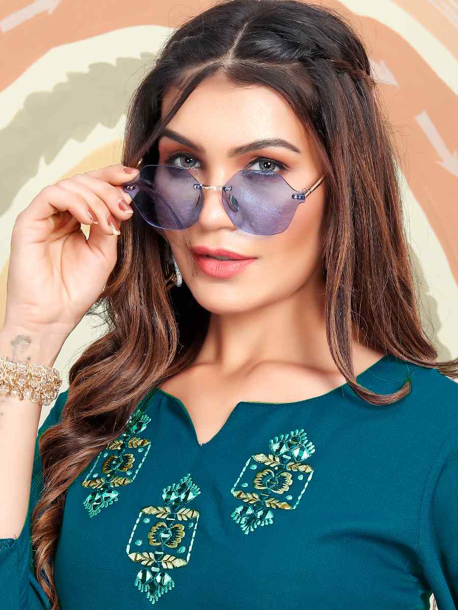 Teal Maaza Cotton Embroidered Festival Casual Kurti