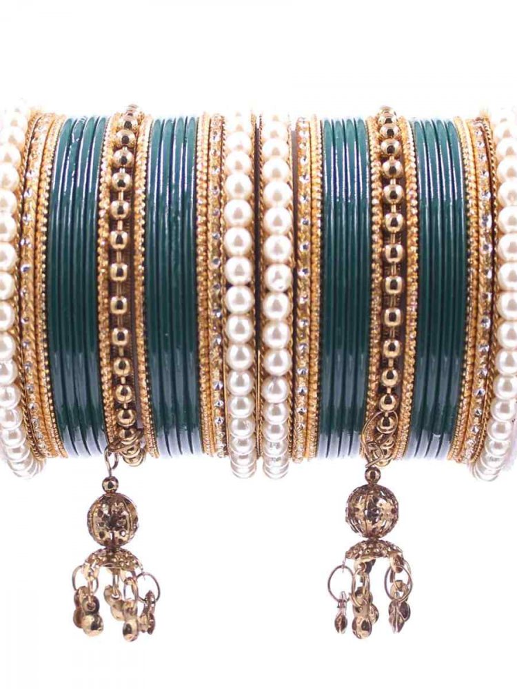 Teal Metal Festival Wear Stone Bangles