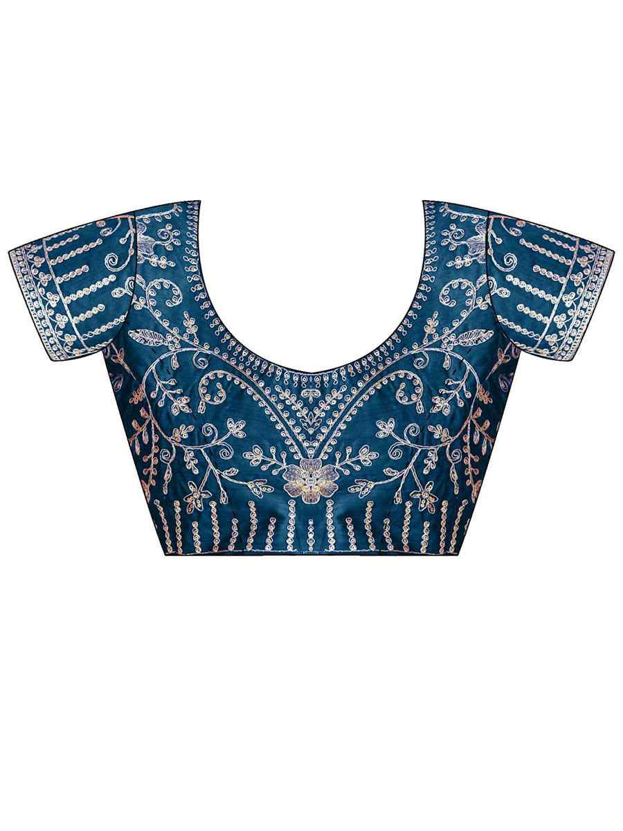 Teal Moss Chiffon Embroidery Party Bridal Reception Festival Wedding Fancy Heavy Border Saree