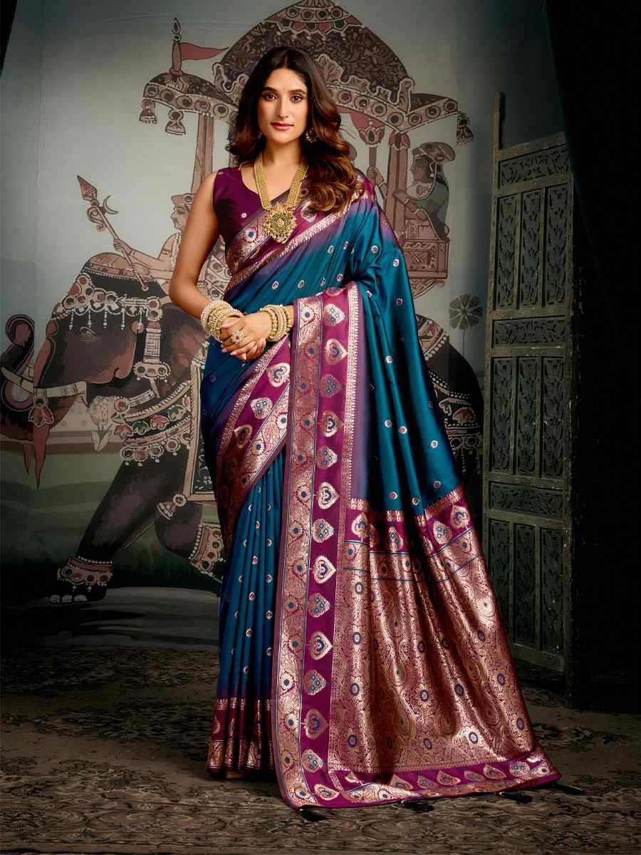 Teal Premium Soft Silk Handwoven Traditional Casual Reception Festival Wedding Fancy Heavy Border Saree
