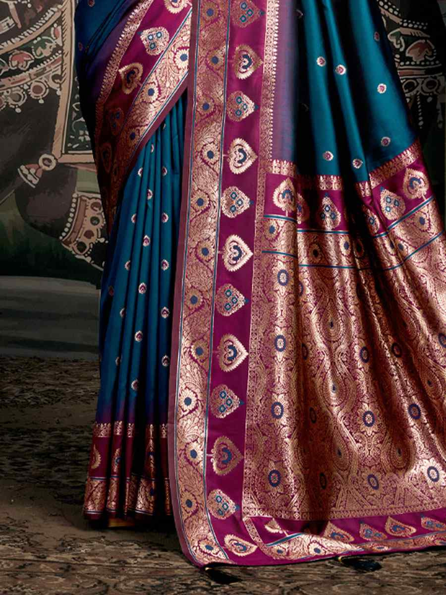 Teal Premium Soft Silk Handwoven Traditional Casual Reception Festival Wedding Fancy Heavy Border Saree
