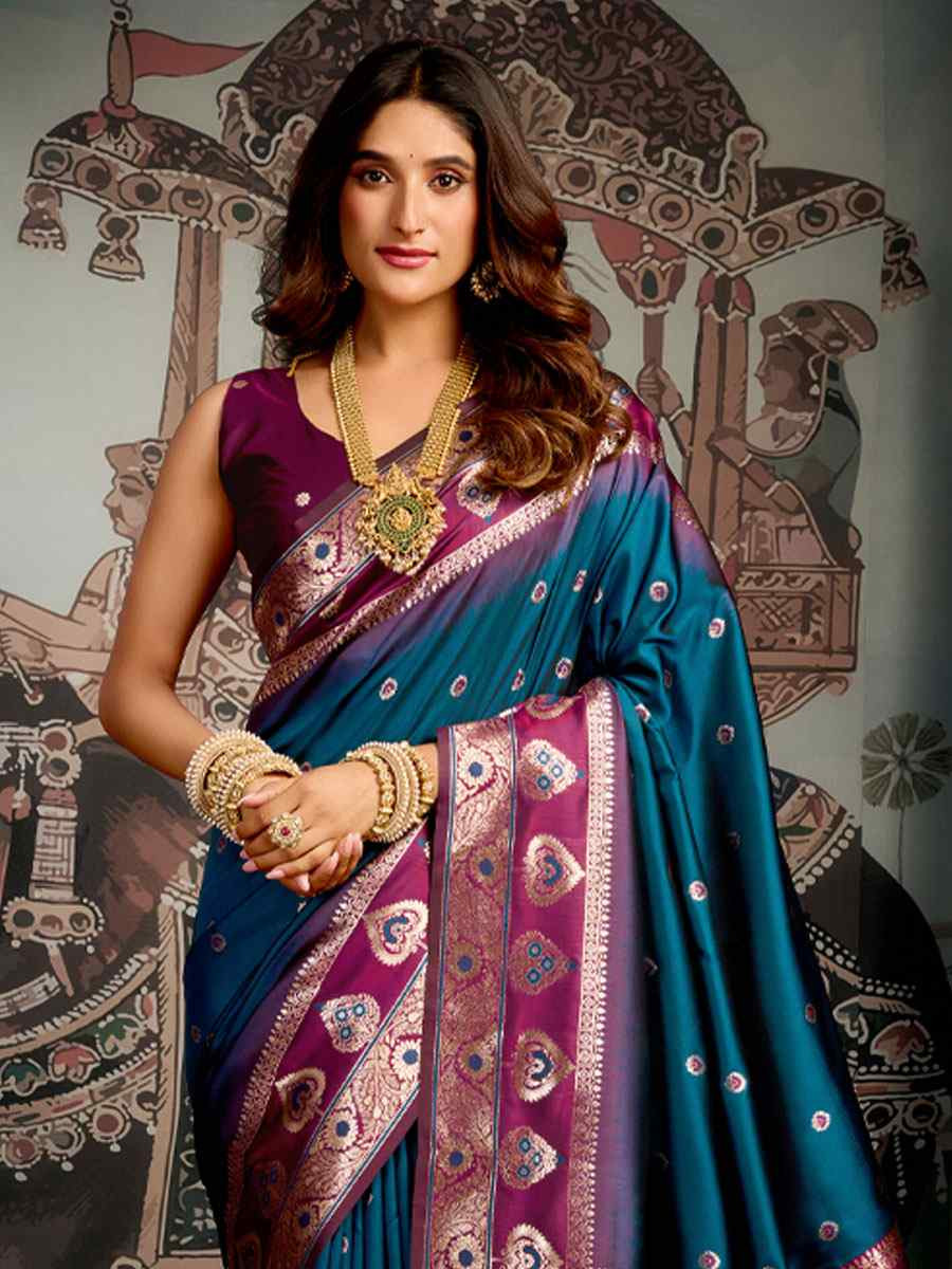 Teal Premium Soft Silk Handwoven Traditional Casual Reception Festival Wedding Fancy Heavy Border Saree