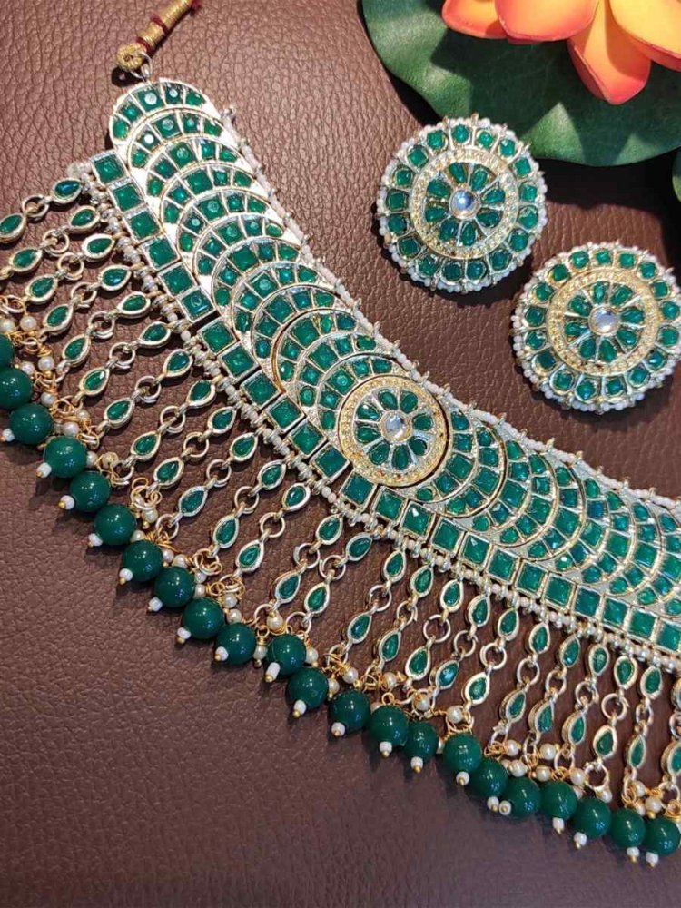 Teal Pure Brass Festival Wear Kundan Necklace