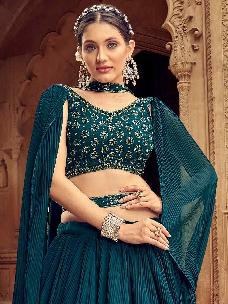 Teal Pure Faux Georgette Embroidered Party Wear Wedding Circular Lehenga Choli