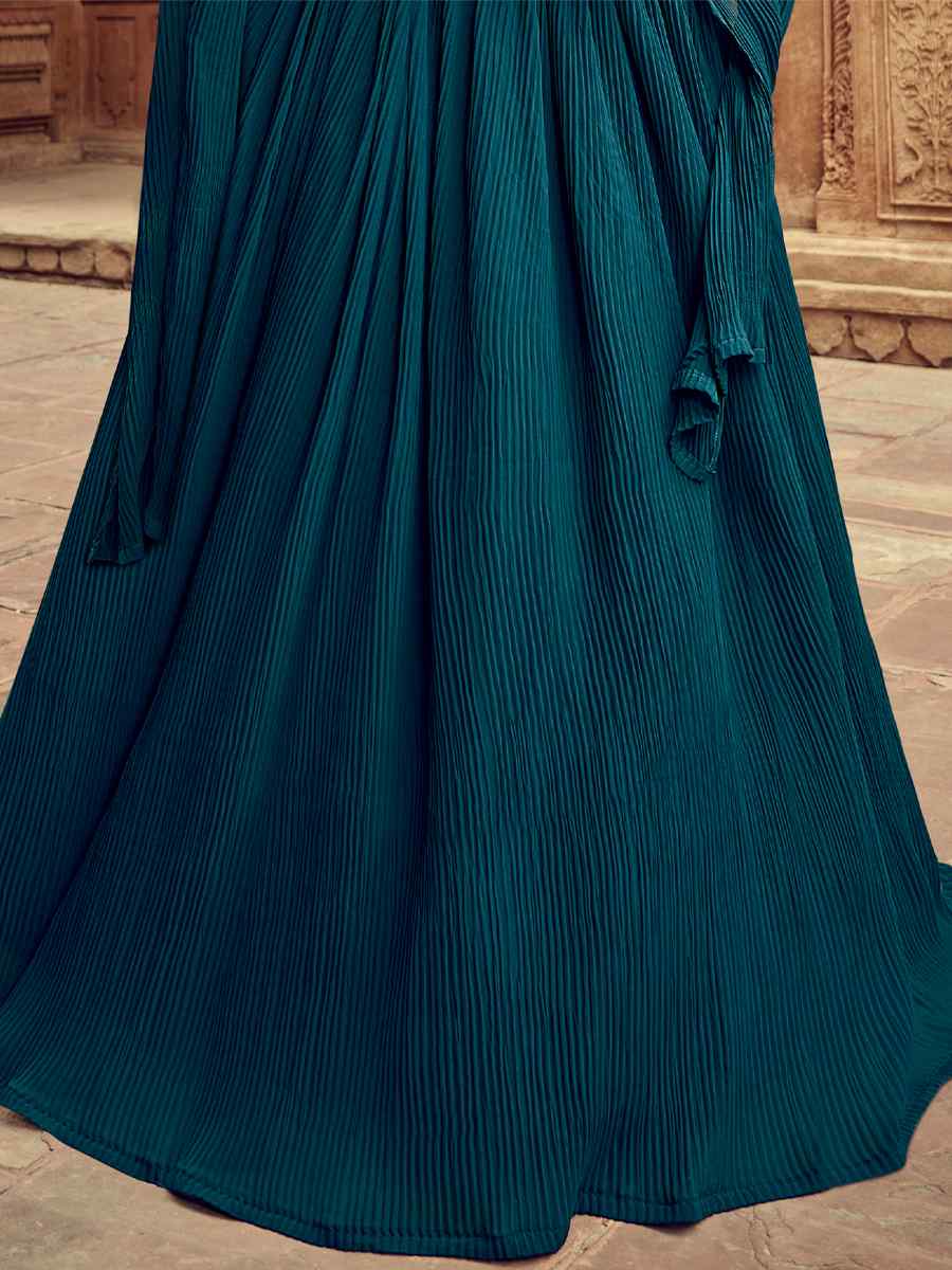 Teal Pure Faux Georgette Embroidered Party Wear Wedding Circular Lehenga Choli