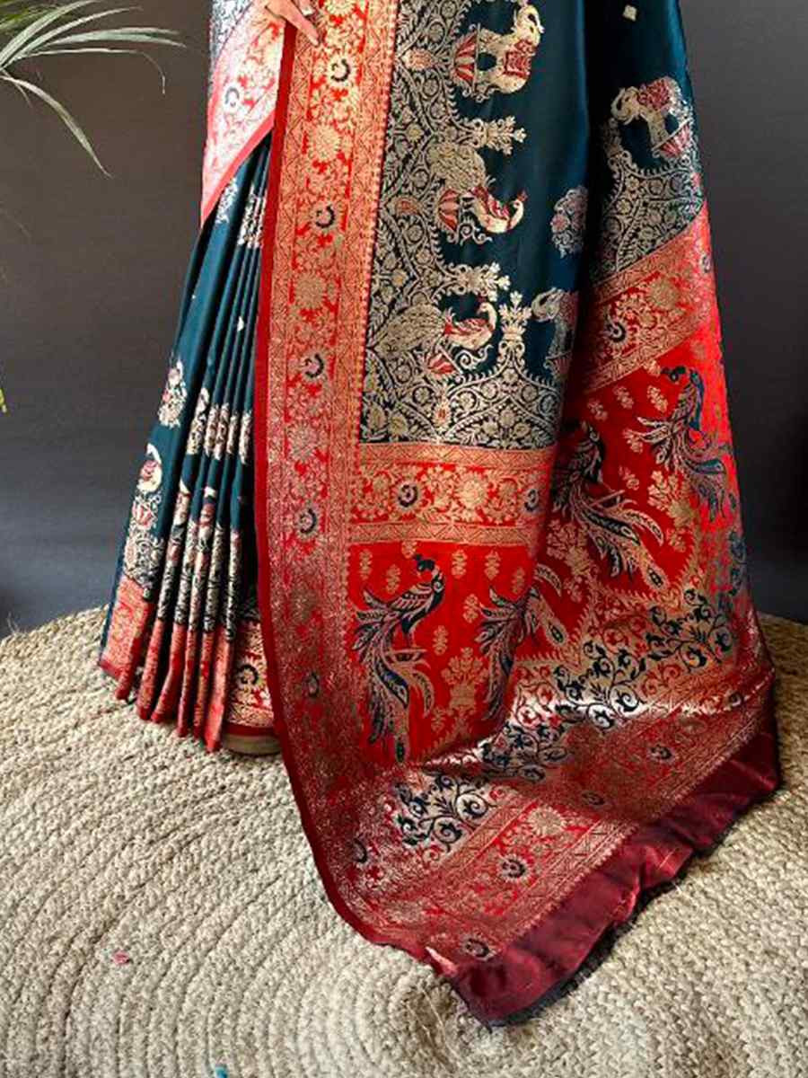 Teal Pure Paithani Banarasi Silk Handwoven Festival Wedding Fancy Heavy Border Saree