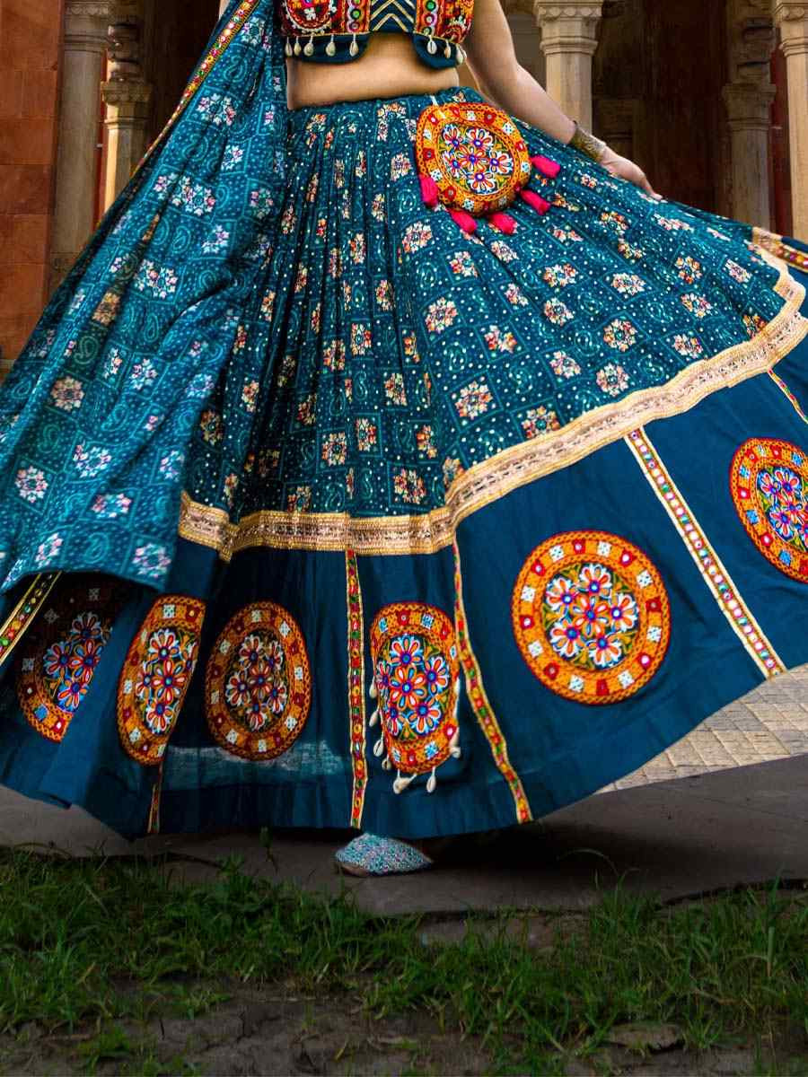 Teal Pure Rayon Printed Festival Mehendi Traditional Lehenga Choli